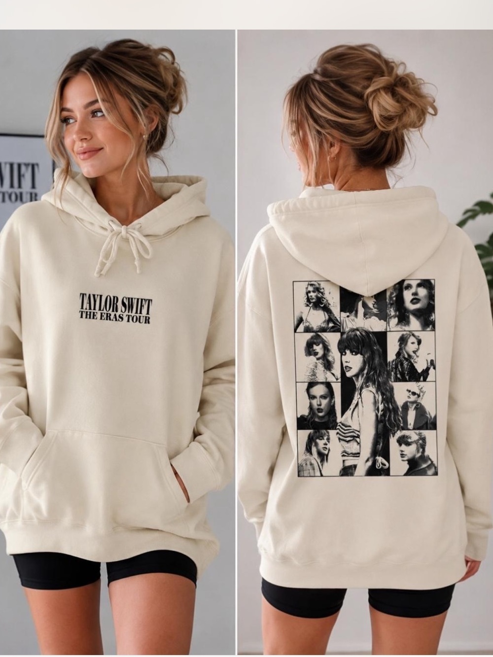 Official Taylor Swift The Eras Tour Cotton Pullover Sweatshirt Hoodie Cream, L